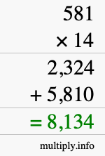 How to calculate 581 times 14 using long multiplication