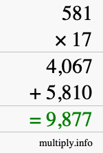 How to calculate 581 times 17 using long multiplication