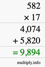 How to calculate 582 times 17 using long multiplication