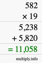 How to calculate 582 times 19 using long multiplication