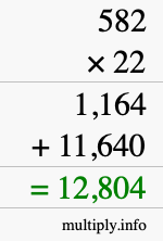 How to calculate 582 times 22 using long multiplication