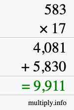How to calculate 583 times 17 using long multiplication