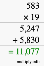 How to calculate 583 times 19 using long multiplication