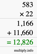 How to calculate 583 times 22 using long multiplication