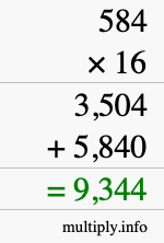 How to calculate 584 times 16 using long multiplication