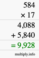 How to calculate 584 times 17 using long multiplication