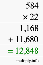 How to calculate 584 times 22 using long multiplication