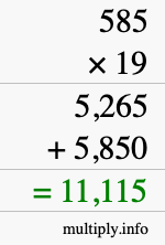 How to calculate 585 times 19 using long multiplication