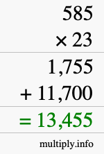 How to calculate 585 times 23 using long multiplication