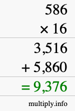 How to calculate 586 times 16 using long multiplication How to calculate 586 times 16 using long multiplication