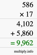 How to calculate 586 times 17 using long multiplication