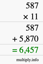 How to calculate 587 times 11 using long multiplication How to calculate 587 times 11 using long multiplication