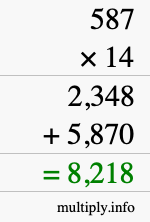 How to calculate 587 times 14 using long multiplication
