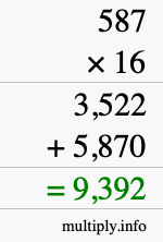 How to calculate 587 times 16 using long multiplication How to calculate 587 times 16 using long multiplication