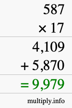 How to calculate 587 times 17 using long multiplication