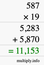 How to calculate 587 times 19 using long multiplication