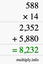 How to calculate 588 times 14 using long multiplication