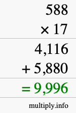 How to calculate 588 times 17 using long multiplication