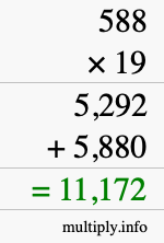 How to calculate 588 times 19 using long multiplication