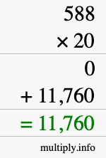 How to calculate 588 times 20 using long multiplication