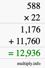How to calculate 588 times 22 using long multiplication
