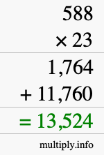 How to calculate 588 times 23 using long multiplication