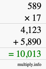 How to calculate 589 times 17 using long multiplication