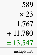 How to calculate 589 times 23 using long multiplication