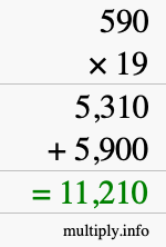 How to calculate 590 times 19 using long multiplication