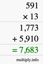 How to calculate 591 times 13 using long multiplication How to calculate 591 times 13 using long multiplication