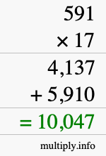 How to calculate 591 times 17 using long multiplication