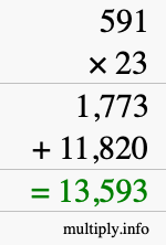 How to calculate 591 times 23 using long multiplication