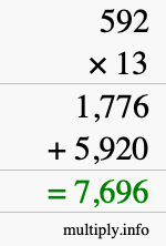 How to calculate 592 times 13 using long multiplication How to calculate 592 times 13 using long multiplication