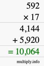 How to calculate 592 times 17 using long multiplication