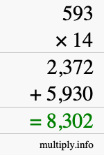 How to calculate 593 times 14 using long multiplication