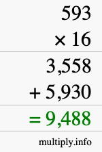 How to calculate 593 times 16 using long multiplication How to calculate 593 times 16 using long multiplication