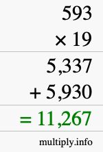 How to calculate 593 times 19 using long multiplication