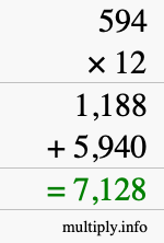 How to calculate 594 times 12 using long multiplication How to calculate 594 times 12 using long multiplication
