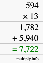 How to calculate 594 times 13 using long multiplication How to calculate 594 times 13 using long multiplication