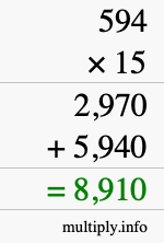 How to calculate 594 times 15 using long multiplication How to calculate 594 times 15 using long multiplication