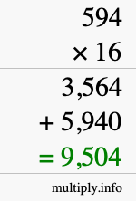 How to calculate 594 times 16 using long multiplication How to calculate 594 times 16 using long multiplication