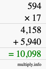 How to calculate 594 times 17 using long multiplication