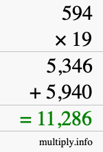 How to calculate 594 times 19 using long multiplication