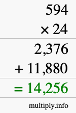How to calculate 594 times 24 using long multiplication How to calculate 594 times 24 using long multiplication