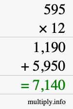How to calculate 595 times 12 using long multiplication How to calculate 595 times 12 using long multiplication