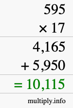 How to calculate 595 times 17 using long multiplication
