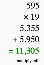 How to calculate 595 times 19 using long multiplication