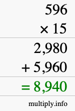 How to calculate 596 times 15 using long multiplication