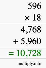 How to calculate 596 times 18 using long multiplication How to calculate 596 times 18 using long multiplication