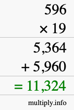 How to calculate 596 times 19 using long multiplication